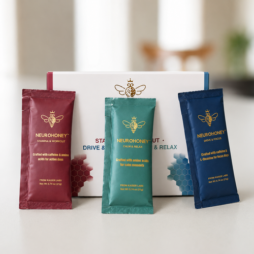 NeuroHoney Sampler Pack sachets arranged together