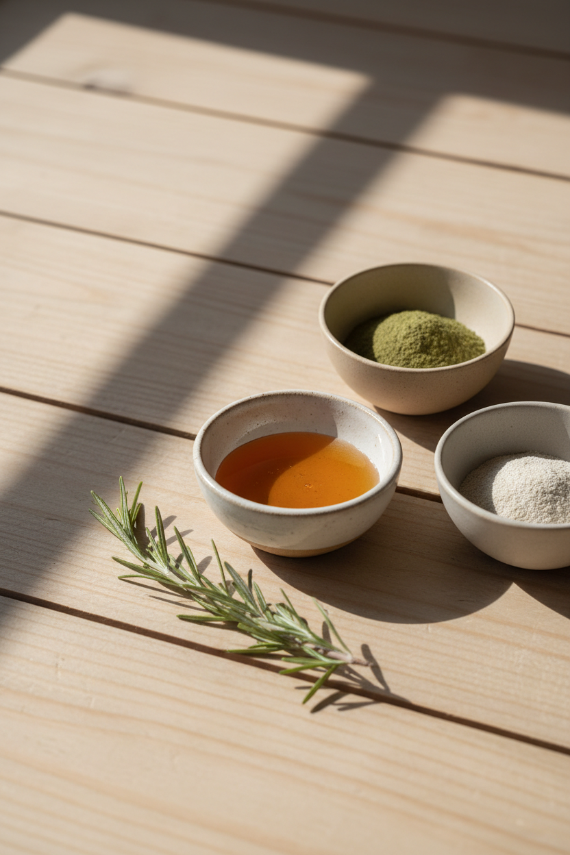 Simplified natural ingredients still-life
